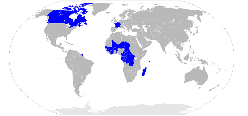 Mapa países habla francesa Lingua Franca