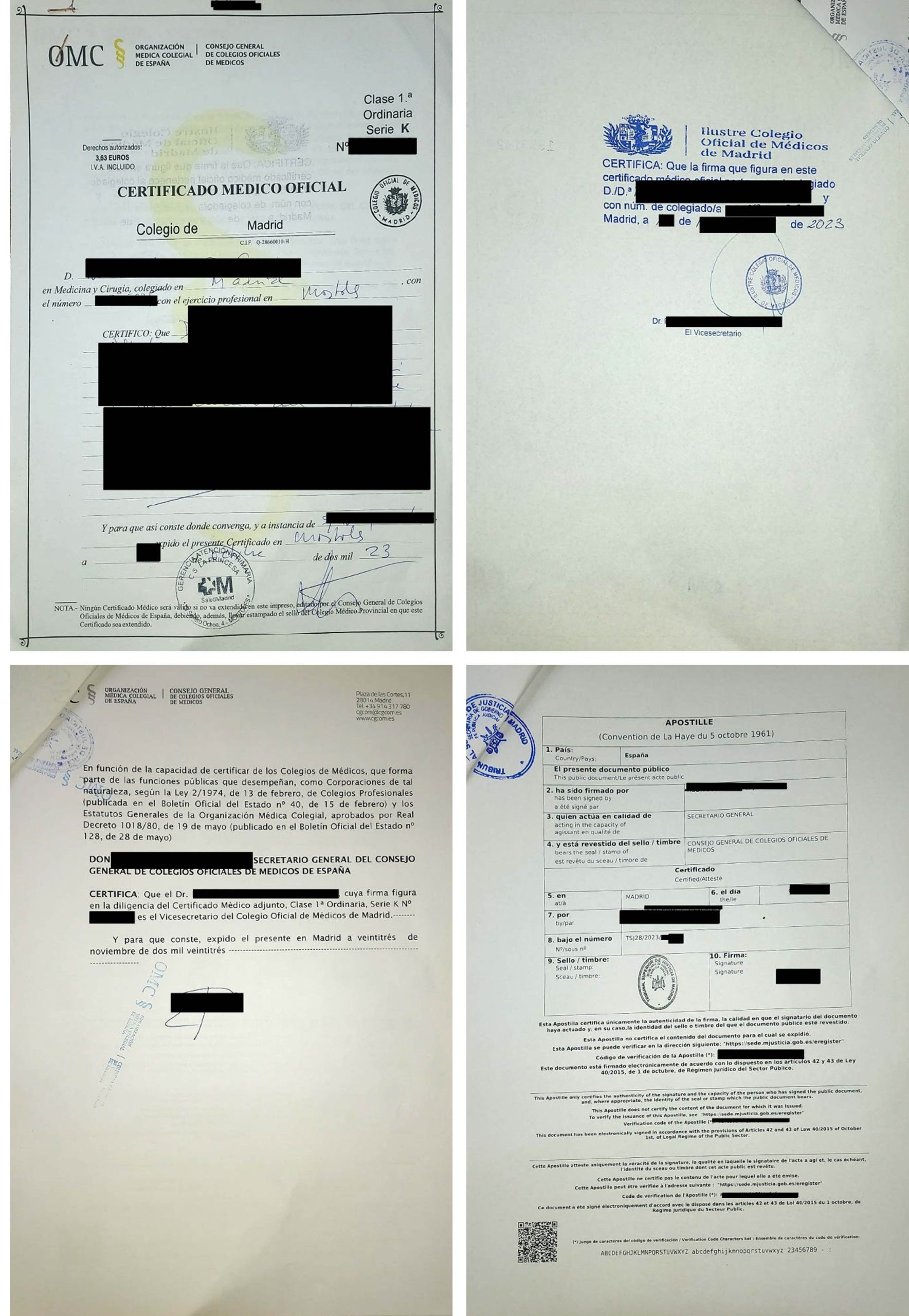 Ejemplo de un Certificado Médico Apostillado